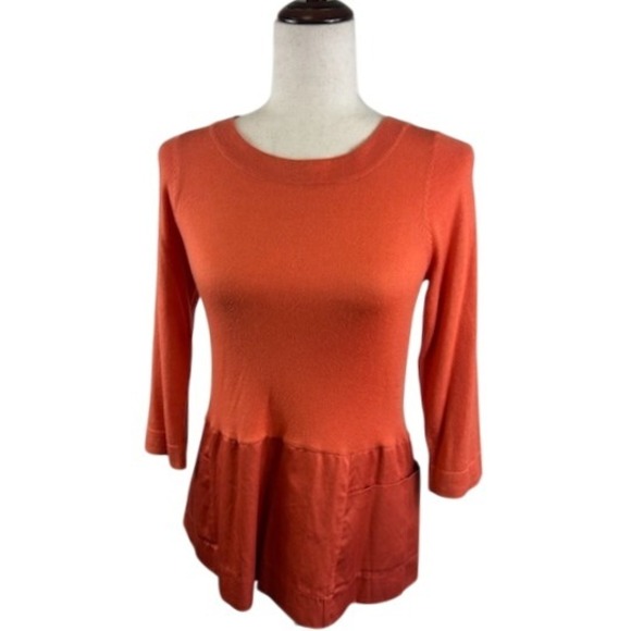 Moth Anthropologie Top Peplum Knit Sweater Coral Orange Women's Size Small - Picture 1 of 5